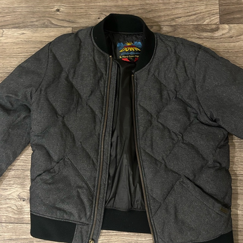 Eddie Bauer Charcoal Quilted Bomber Jacket